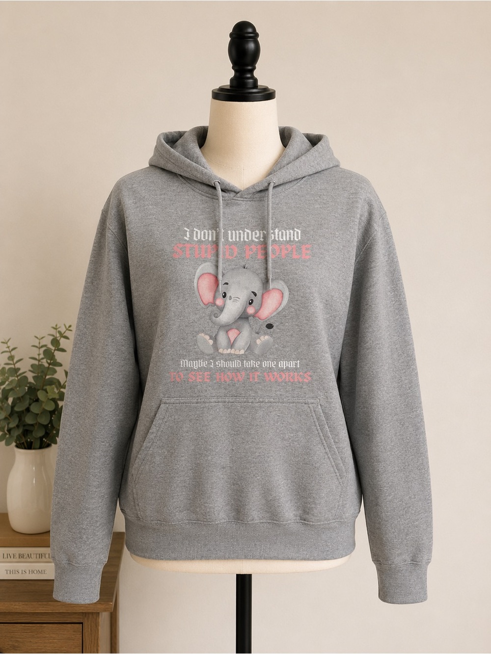 Gildan Gray Hoodie with Pink Graphic